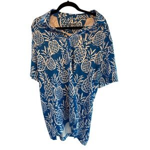 Chubbies Mens XL Blue White Pineapple Performance Polo Short Sleeve Stretch